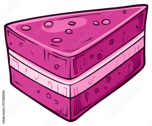 Delicious cartoon slice of pink cake with sweet frosting and layers of flavorful cream delight