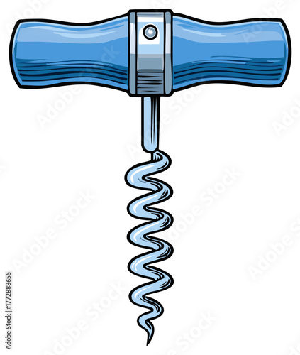 Light Blue Corkscrew Illustration for Wine Bottles and Beverage Opening