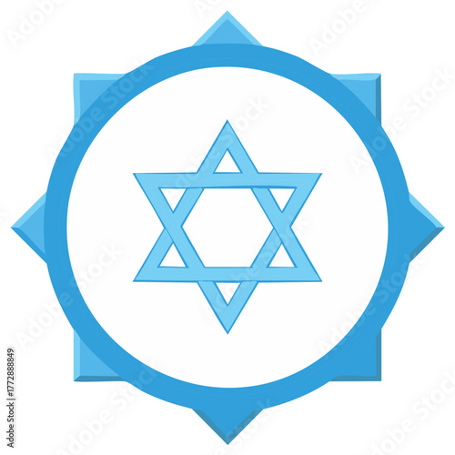 Blue Star of David within a Circle and Starburst Outline