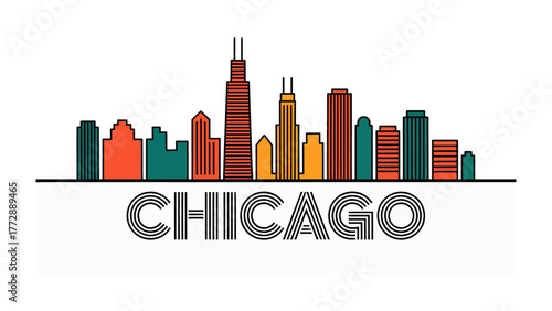 Chicago Skyline: The iconic skyline of Chicago, a striking silhouette of buildings against the sky, embodies the energy and architecture of the city.