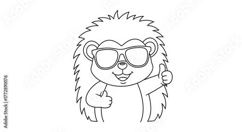 Cartoon Hedgehog with Sunglasses Giving Thumbs Up