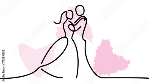 Minimalist line art a bride groom dancing with abstract shapes wedding couple single line