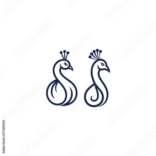 Elegant twin peacock line art decorative design elements for symbolic branding and art vector