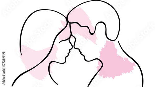 Couple Foreheads Touching with Brush Strokes single line love romance