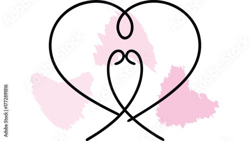 Abstract Heart Shape Formed by Intertwined Figures with Brush Strokes love single line
