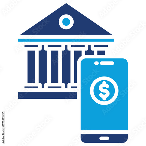 Online Bank Flat Blue Icon