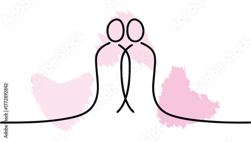 Two figures facing each other with arms intertwined a abstract single line couple