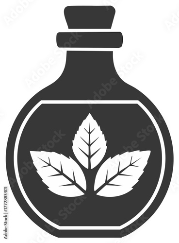 Herbal Elixir or Mint Tincture in a Potion Bottle Flat Vector Icon
