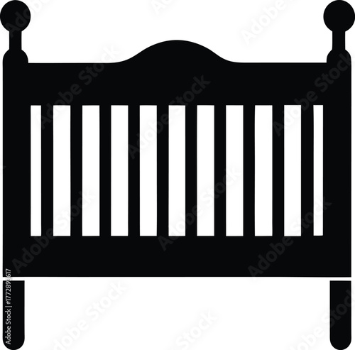 Baby Crib Silhouette Illustration: Vector Design for Nursery Decor and Childcare Concepts