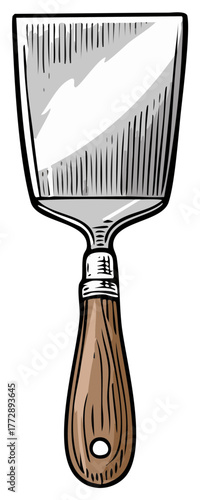 Kitchen Spatula Illustration with Wooden Handle for Cooking and Baking Utensil Design
