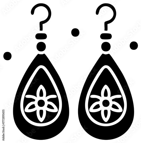 Black and white silhouette of elegant earrings with flower design