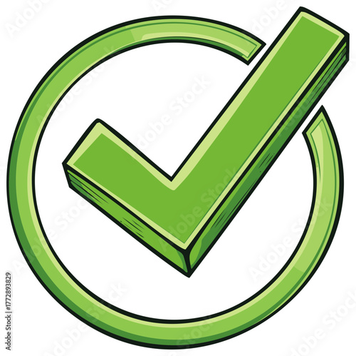 Stylized Green Check Mark Inside Circle Vector Illustration
