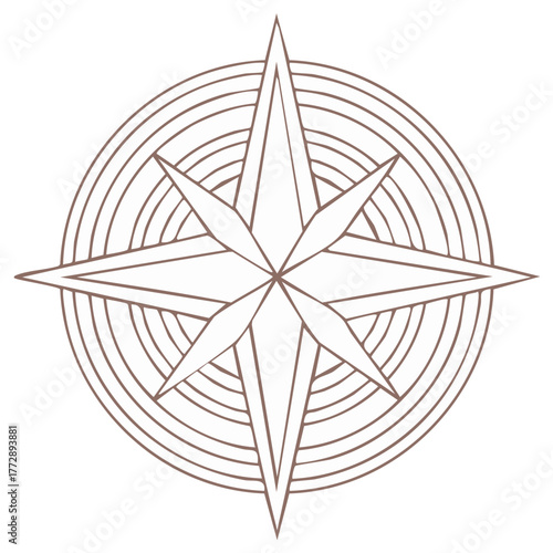 Compass rose illustration with geometric patterns; Navigation symbol outline