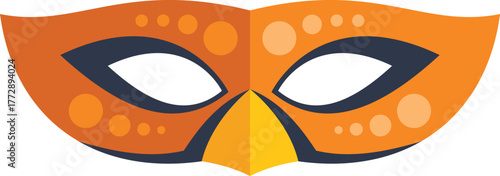 Orange carnival mask with dots and yellow beak celebrating mardi gras in new orleans
