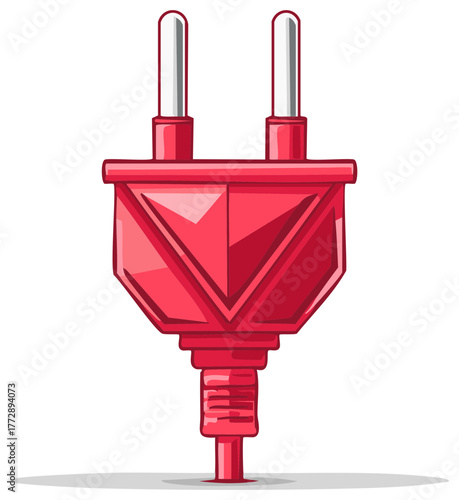 Red electric plug illustration, isolated on white background.