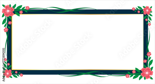 Blue frame with elegant floral decoration on white background