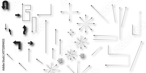 Arrows in black drawn in different directions. Arrows doodles. Set of arrows. black hand drawn arrow set. Collection of hand drawn isolated arrows. Vector hand drawn arrows set isolated on white