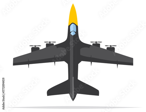 Aviation Hexacopter Design Concept Aircraft with Rotors and Wings on a White Background