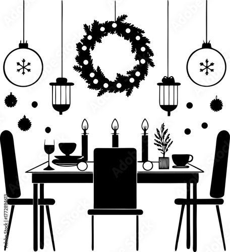 Christmas dining room silhouette vector