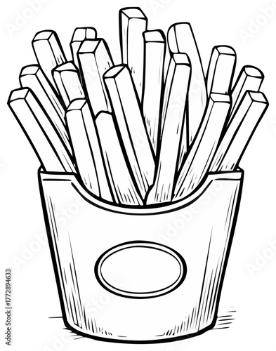 French Fries in a Box Hand-Drawn Style: Delicious and Simple Design
