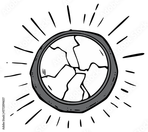 Cracked Mirror with Rays Drawn Style Reflecting Damage or Chaos