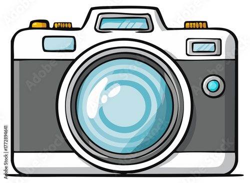 Cartoon Camera with Large Lens Image taking illustration, photo equipment design, vector icon