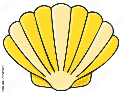Vibrant Yellow Seashell Illustration with Detailed Ribs and Smooth Curves