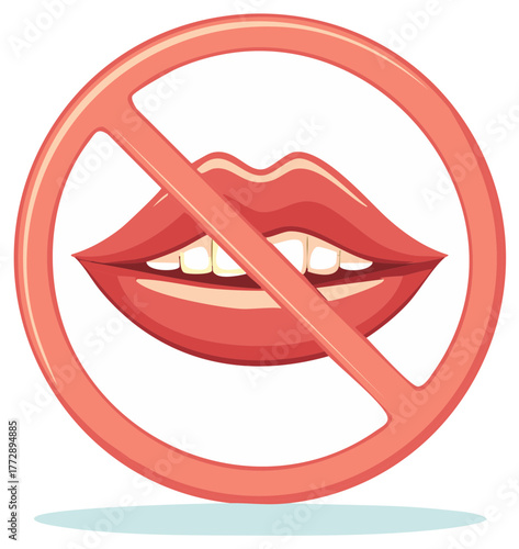 Red lips with a no sign, prohibition of speech, expressing opinion, or censorship concepts
