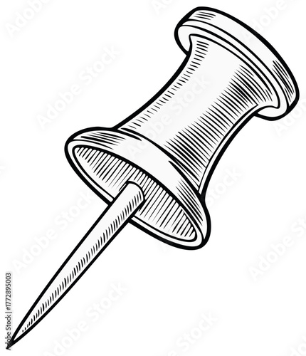 Engraved Push Pin Illustration: Sharp Needle and Button for Craft Projects and Graphic Design