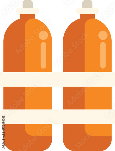 This flat design icon features two orange diving cylinders, essential equipment for scuba diving and underwater exploration