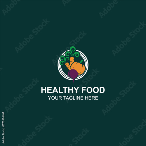 Organic Vegetable Logo Root Produce Circular Frame Symbol Orange Purple Green with Creative Illustration