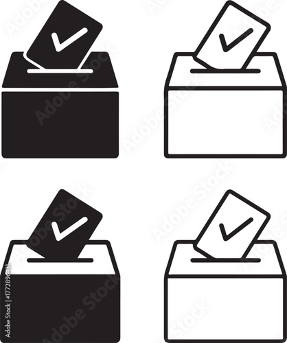 Isolated ballot box icon set, voting election democracy participation symbols, editable vector art, election and vote icons for political, civic, and ballot buyers