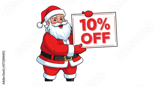 Festive Discount Delight: A jovial figure, dressed in traditional attire, presents a sign indicating a special offer, inviting viewers to seize the moment