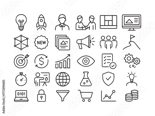 Teamwork and business icon set vector illustration outline style icons
