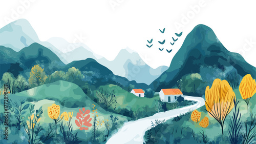 Cochamo Valley. Cochamo Valley hand drawn watercolor illustration