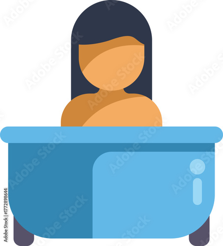 Woman is taking a bath in a modern bathtub, enjoying a relaxing moment of self care at home