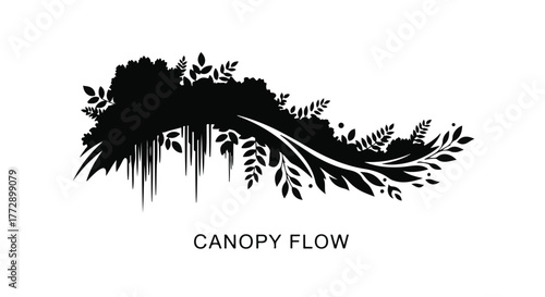 Elegant black silhouette of flowing leaves and foliage creating a natural border or design element