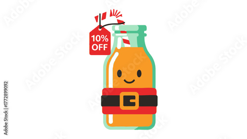 Cheerful Juice Promotion: A captivating animated juice bottle, adorned with a 10% OFF tag, invites consumers with a delightful smile.