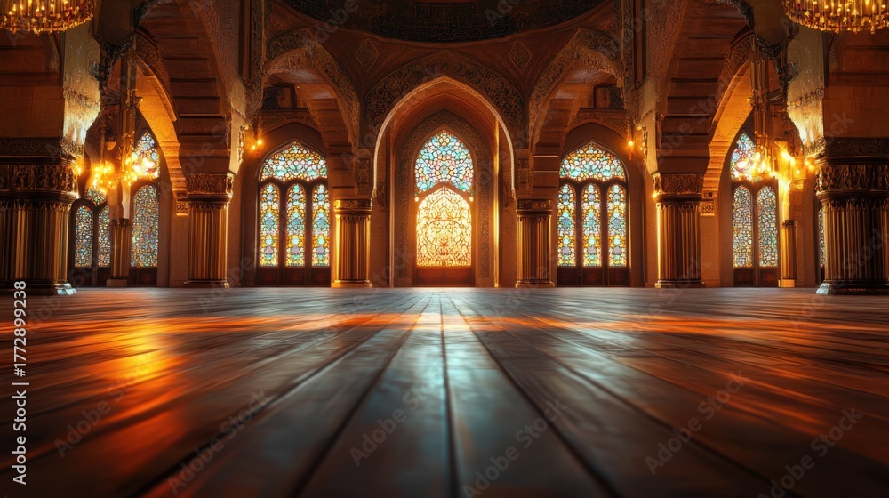Obraz premium Grandeur of islamic architecture a mesmerizing view of a mosques interior design