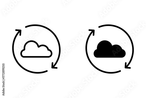 Cloud sync line icon. Cloud refresh with arrows logo for web and mobile app. Cloud computing concept. Linear sign on white background. Outline symbol. Editable vector stroke. Pixel Perfect.