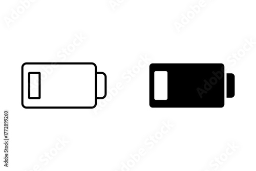 No battrey vector icon isolated on white background. Thin line low battery icon vector image. Discharged battery icon. Empty power level icon.