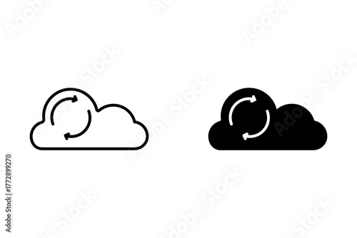 Cloud sync line icon. Cloud refresh with arrows logo for web and mobile app. Cloud computing concept. Linear sign on white background. Outline symbol. Editable vector stroke. Pixel Perfect.