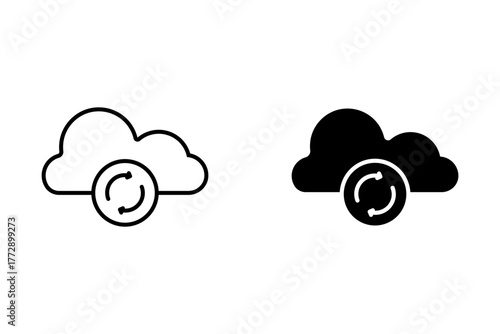 Cloud sync line icon. Cloud refresh with arrows logo for web and mobile app. Cloud computing concept. Linear sign on white background. Outline symbol. Editable vector stroke. Pixel Perfect.