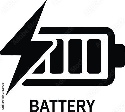 Black battery icon with lightning bolt symbol indicating power and energy