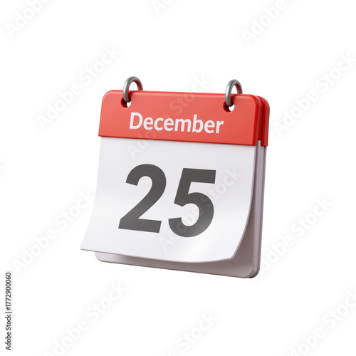 calendar page, large date, december twenty five 3D Icon – Glossy Minimal Emoji Style, Isolated PNG object
