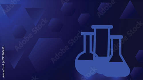 Modern science background featuring blue laboratory flasks and geometric shapes on dark gradient surface perfect for education research chemistry and technology themed designs