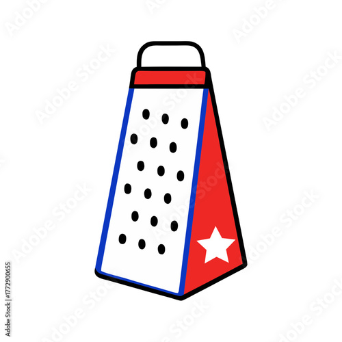 Stylized grater with red white and blue colors and a star
