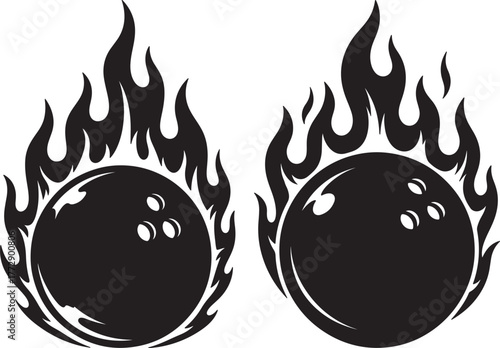 Two flaming bowling balls silhouette