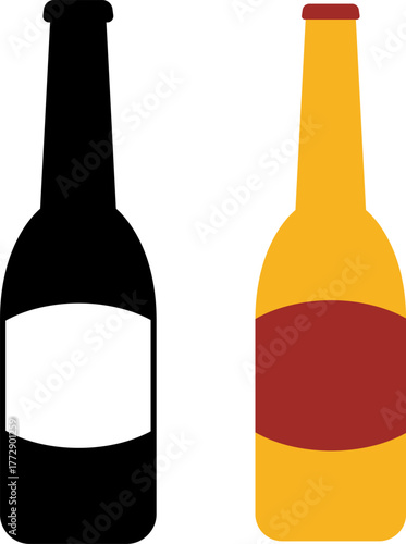 Vector colorful illustration of beer mug and glass bottle. Beer bottle and glass of beer. Vector Beer Bottle Icon Isolated On White Background