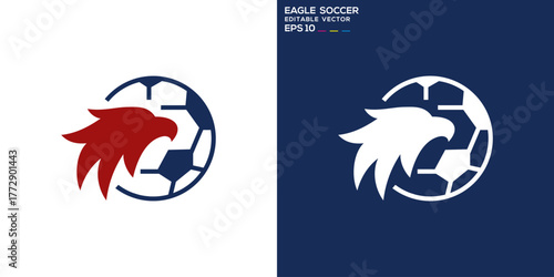 Soccer logo. Football, ball, eagle, speed, shot. Vector icon symbol design template EPS 10.